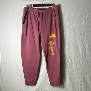 Men's Faded Burgundy Sweatpants with Yellow Graphic